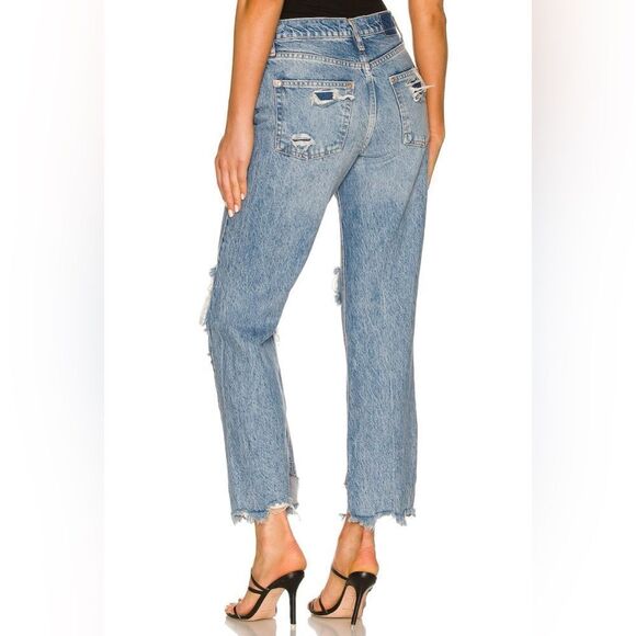 Free People Blue Boyfriend Jeans with Distressed Cropped Style - Picture 4 of 5